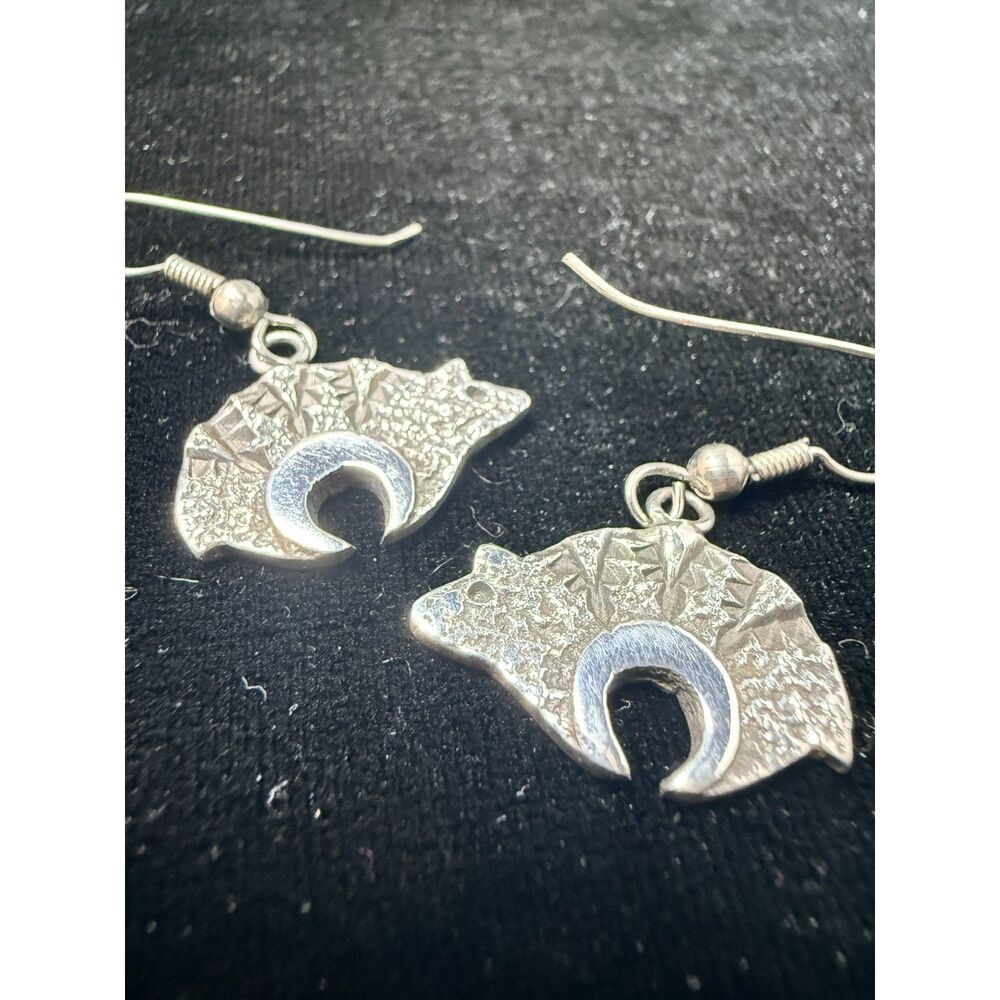 Sterling Silver Bear Pendant Earrings - Picture 6 of 8